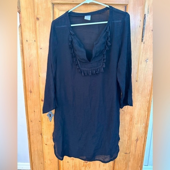 Merona Black Beach Cover Up - Fringe Accent Lightweight - Picture 2 of 10